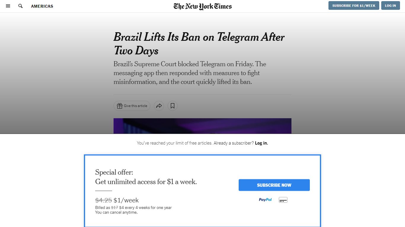 Brazil Lifts Its Ban on Telegram After Two Days